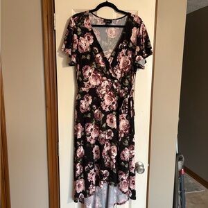 by & by Black and Pink Floral High Low Dress